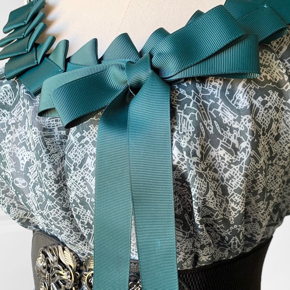 PILGRIM Vienna Bow Green Teal Dress - Picture 5 of 9